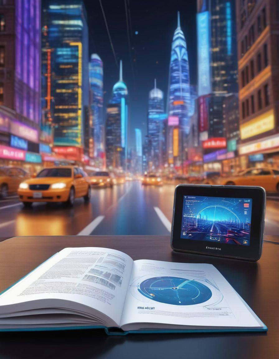 A visually engaging guidebook being opened, revealing intricate illustrations of internet speed tests, quality evaluation charts, and network connections. In the background, a high-tech digital cityscape with vibrant blinking lights symbolizes superior internet. Floating icons of wi-fi signals and speedometers intertwine with the book, emphasizing knowledge and exploration. The color palette is bright and uplifting, creating an inviting atmosphere. super-realistic. vibrant colors. 3D.
